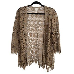 Chico's Brown Open Weave Crochet Cardigan XL